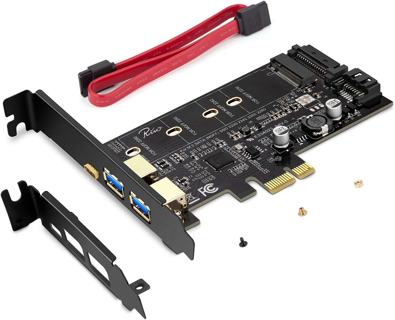 Rivo USB 3.0 PCIE Card Including 1 USB C and 2 USB A Ports, Capable of Adding M.2 SATA III SSD Devices to PC or Motherboard by Function of M.2 SATA to PCIe 3.0 Adapter Card
