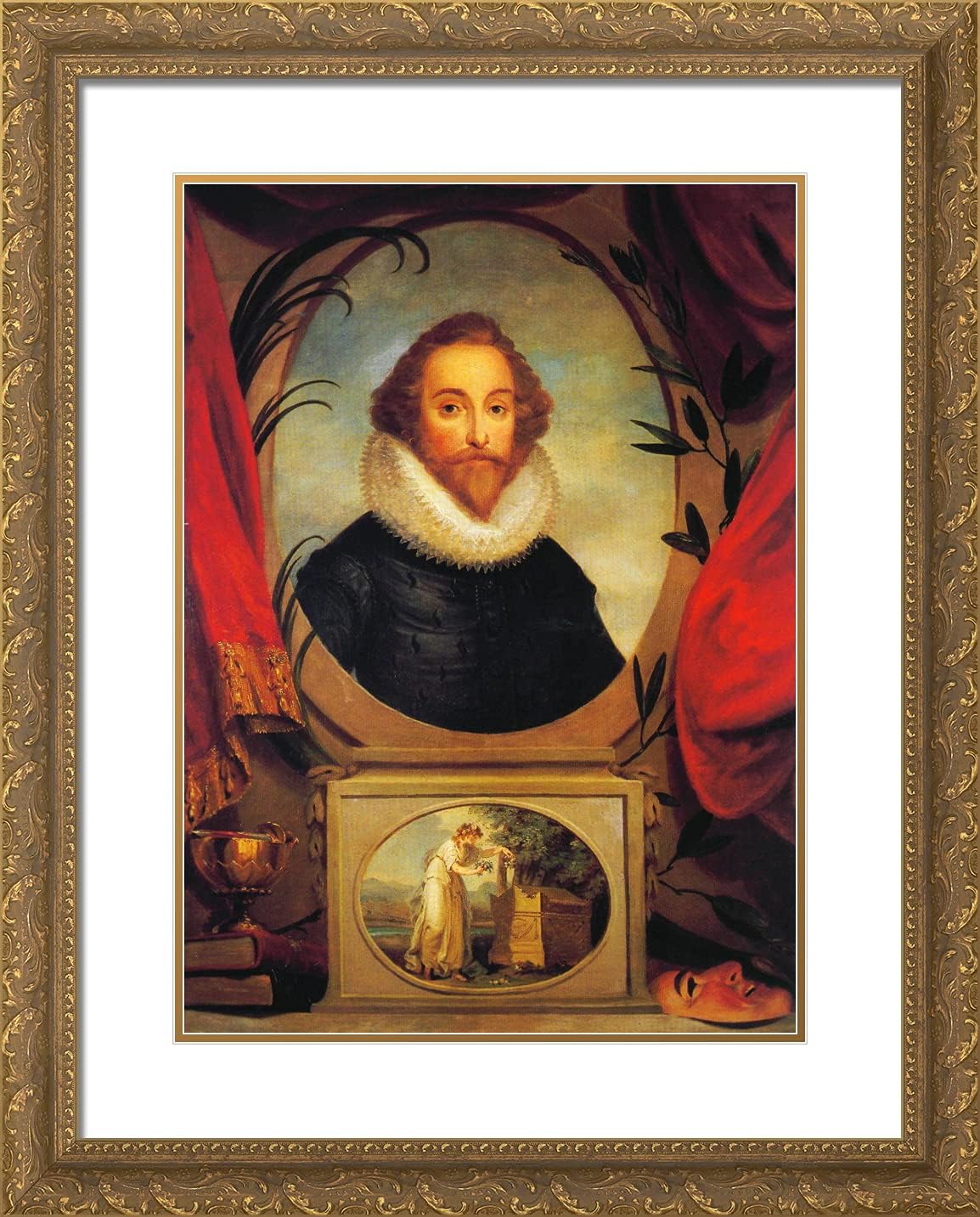 ArtDirect Kauffman, Angelica 20x24 Gold Ornate Framed Art Print with Double Matting Titled: Ideal Portrait of Shakespeare