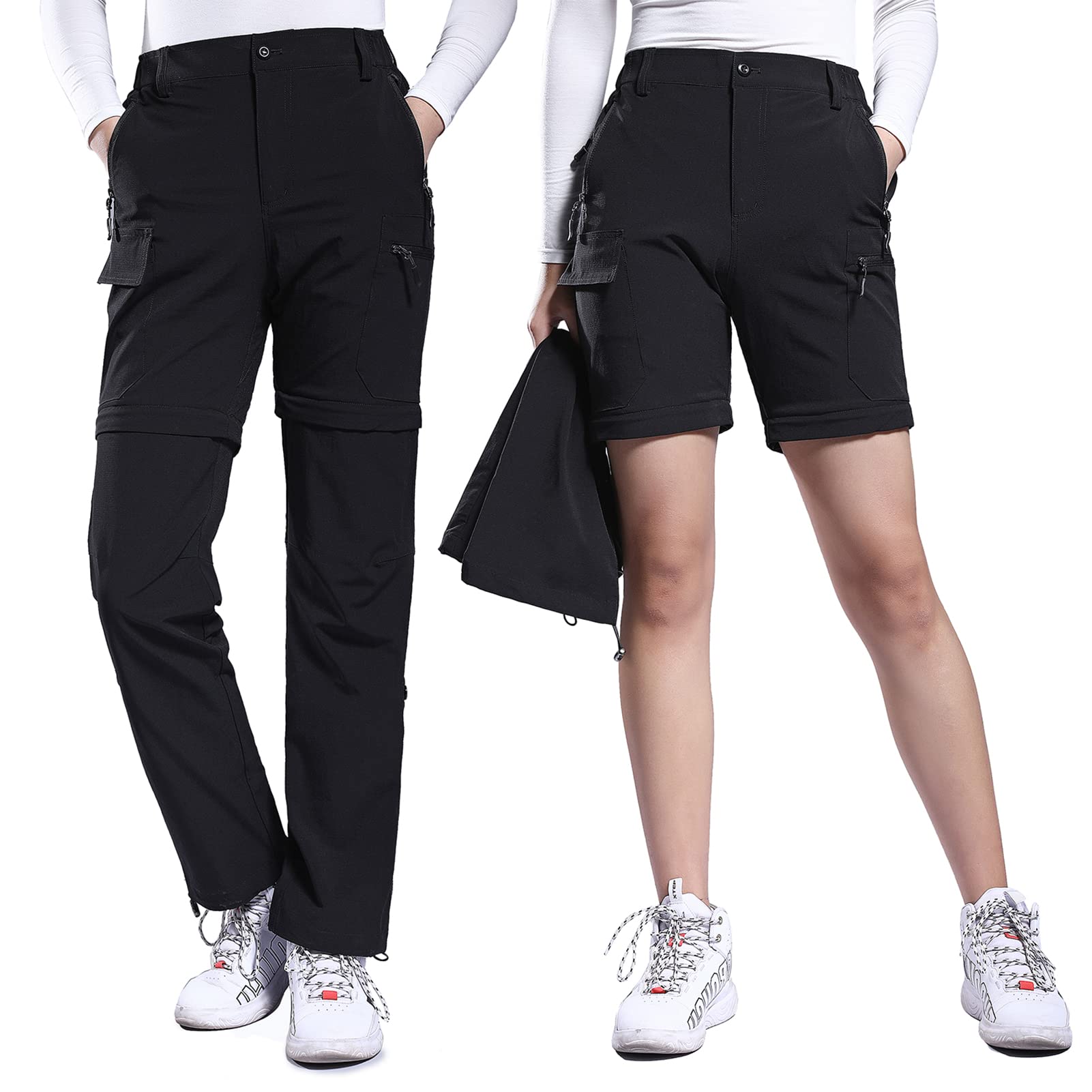Hiauspor Damen-Zip-Off-Wanderhose-Atmungsaktiv-Trekkinghose Schnell Trockend Abnehmbar Outdoorhose Stretch Funktionshose Sommer Hosen