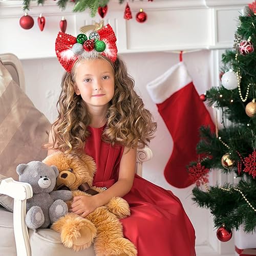 Miniatura 7 de Ecuupas Diadema de Año Nuevo 2024 con lazo para el pelo, color rojo, brillante, verde, campana, diseño de tocado para mujeres, niñas, niños,