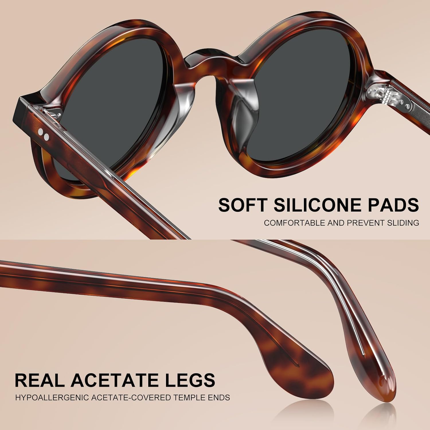 CARFIA Retro Acetate Small Face Polarized Sunglasses for Men Cool Classic Round Sun Glasses CA2501 - Image 8