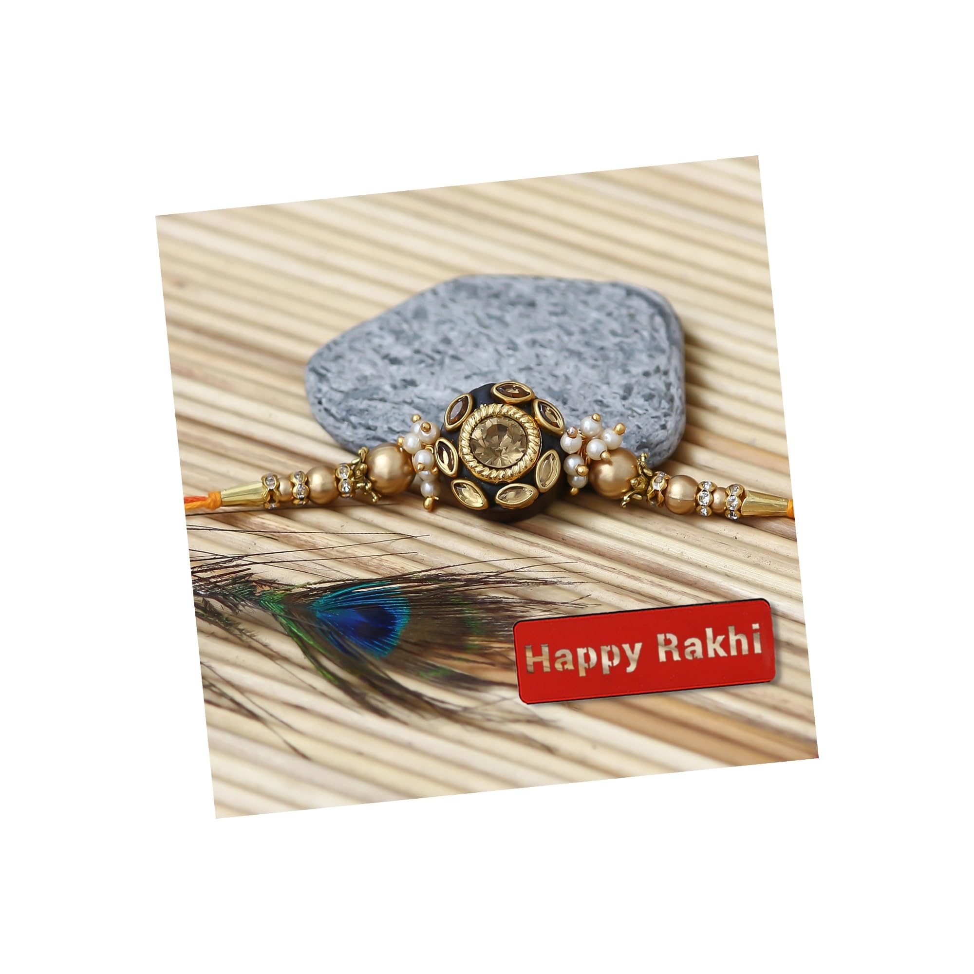 eCraftIndia Pearls, Designer Rakhi, Happy Rakhi Wooden Cutout with Roli Chawal Pack - Rakhi for Brother, Bhaiya, Bhai (B0D1CD7XVB) Amazon Price History, Amazon Price Tracker