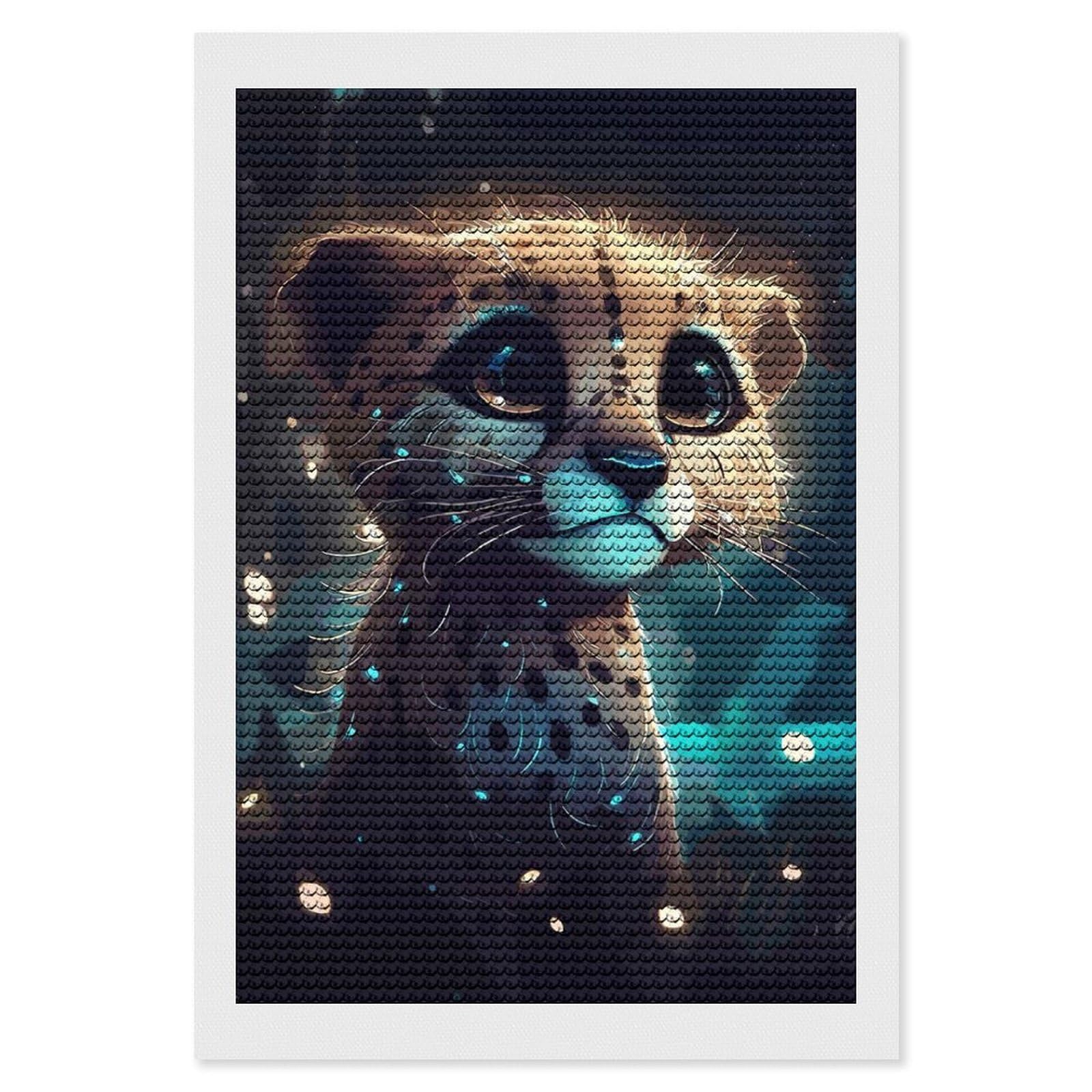 Junmoney Cheetah Cub in The Night Diamond Art Canvas 8"x12", for Adults, Mindful Craft Activity, Modern Decor, Christmas Gift, Full Kit Included