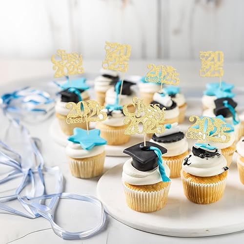 Miniatura 5 de Paquete de 30 adornos para cupcakes de la clase 2023 con purpurina para graduación de 2023, para graduación de secundaria 2023, suministros de