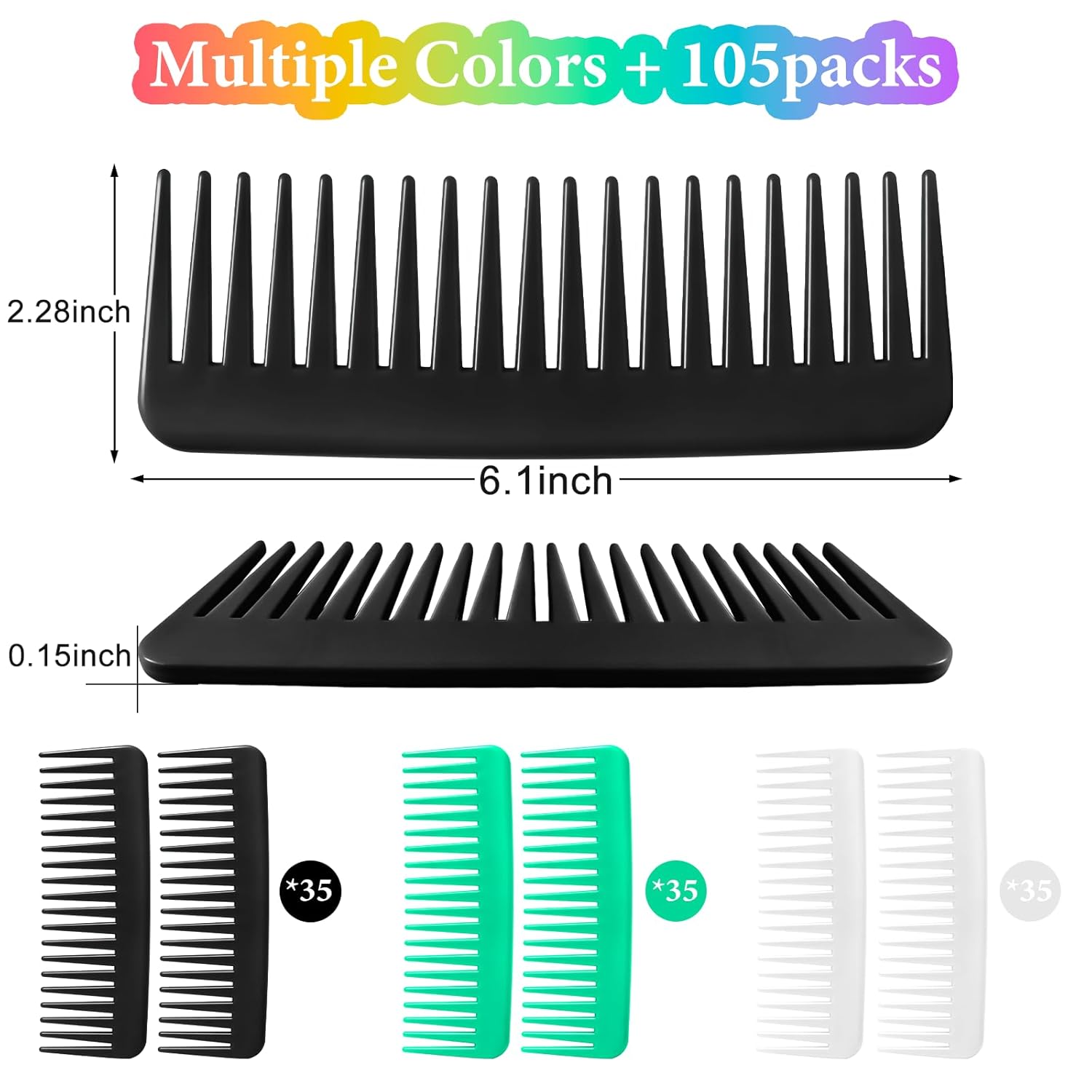 HOFASON 105 Pcs Wide Tooth Combs Bulk for Women, Curly Wet Hair Large Disposable Combs 6.1 Inch for Girls Teen Men Travel Hotel Homeless Charity Church Nursing Home(Black, White, Green)