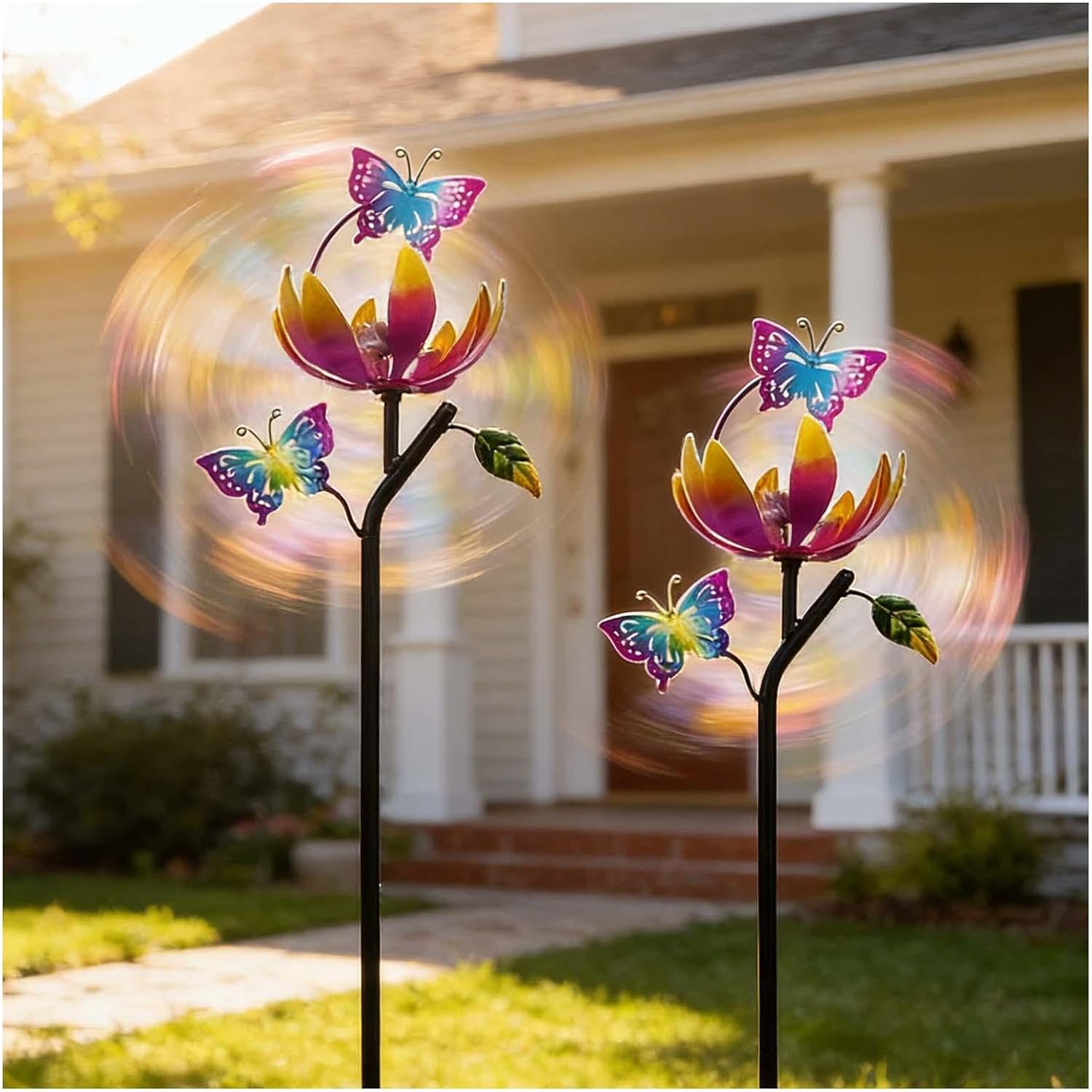 Butterfly Garden Wind Spinners, 46 inch/117cm Large Wind Spinner 3D Wind Sculptures, Windspinners for Yard, Garden, Lawn Decor,B（2Packs）