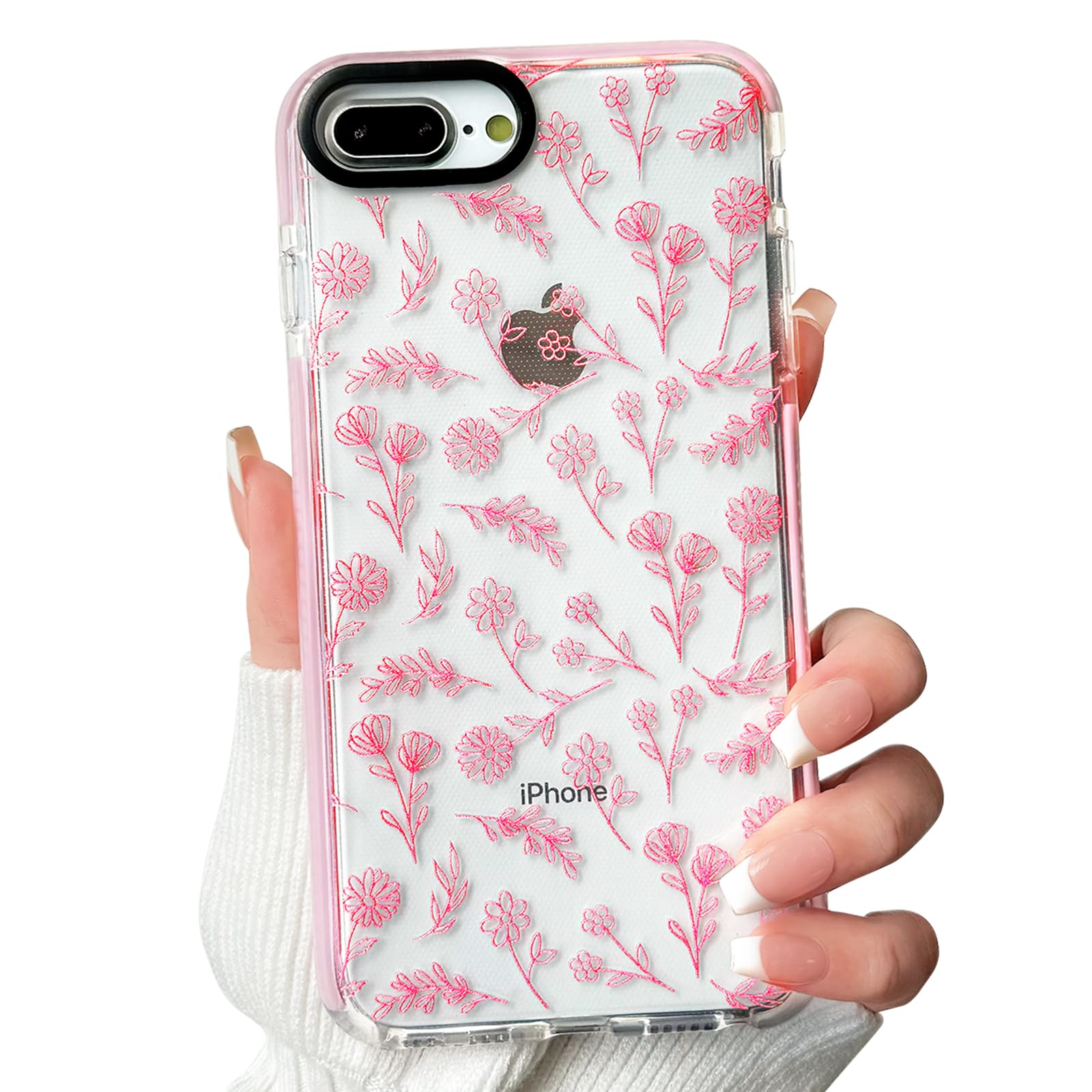 NITITOP Compatible for iPhone 7 Plus / 8 Plus Case Cute Flower Floral Clear for Women Girl Ultra Slim Crystal Shockproof Soft TPU Anti-Yellow