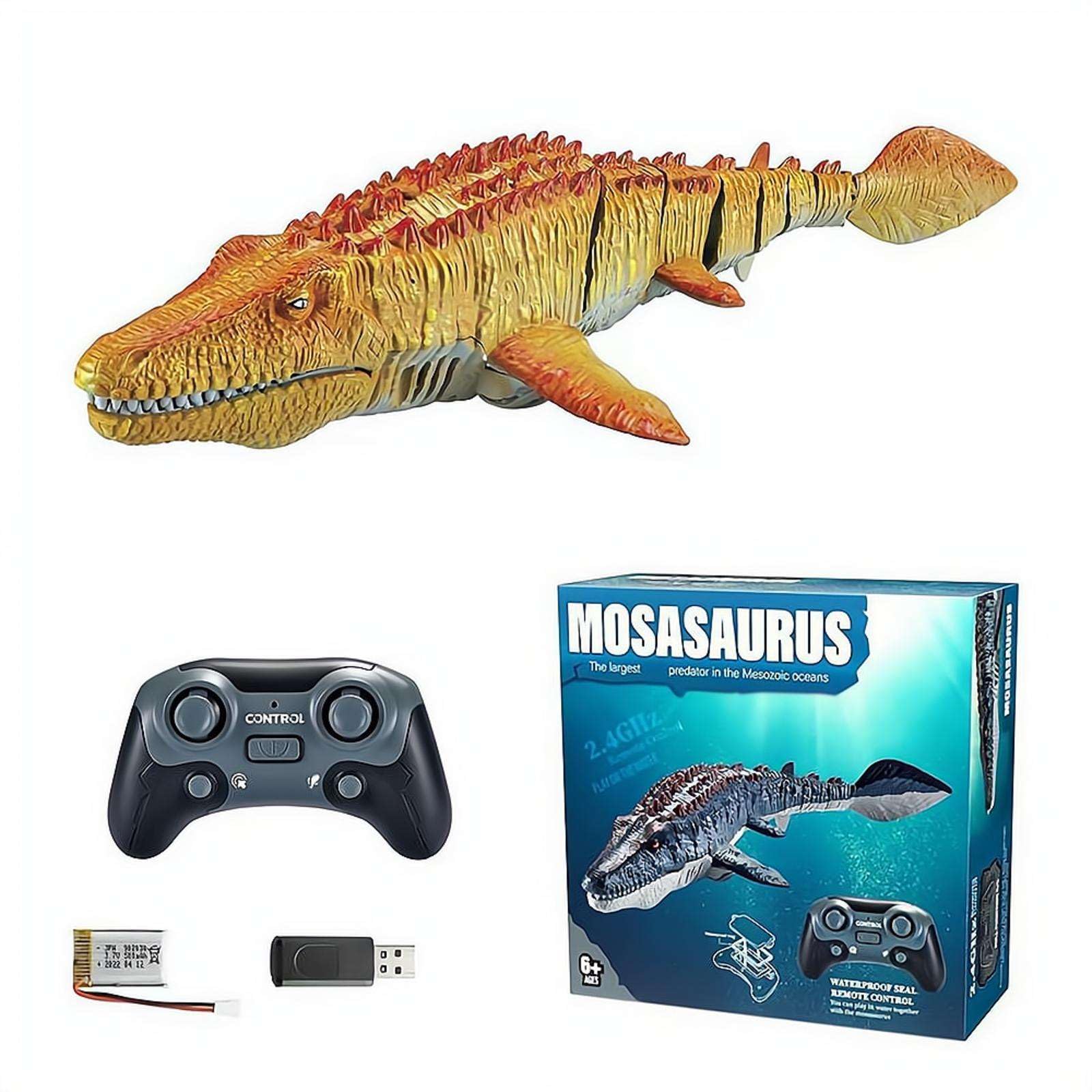 Remote Control Mosasaurus Dinosaur Toys for Boys Kids Swimming Pool High Simulation Toys, Electric RC Sea Animal with Light & Spray Outdoor Water Birthday Gift for Ages 3 4 5 6 7 8 9 (Orange)