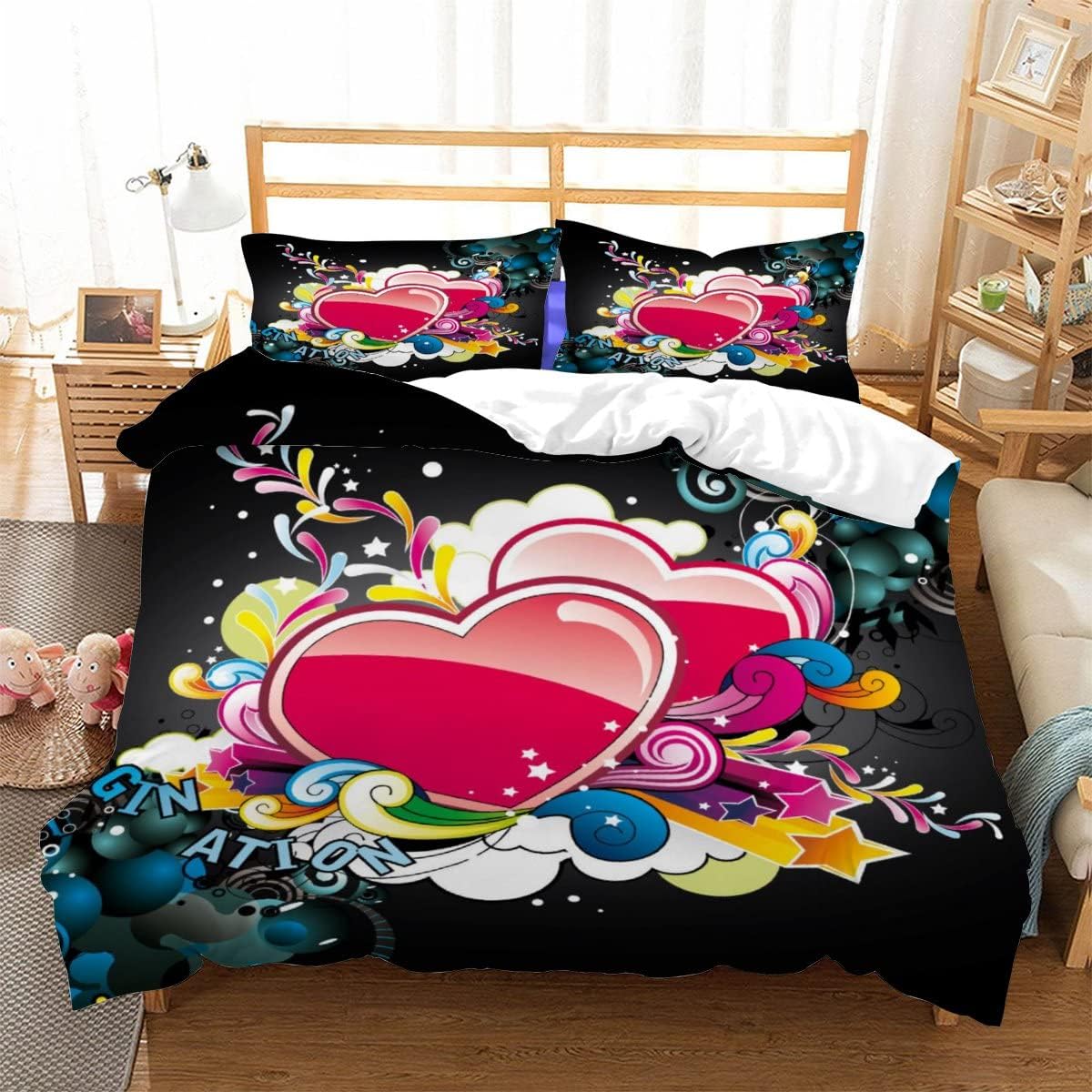 3D Printed Duvet Cover Love Pattern Printed Bedding Duvet Cover with Zipper Closure Soft Microfiber（240x220cm）