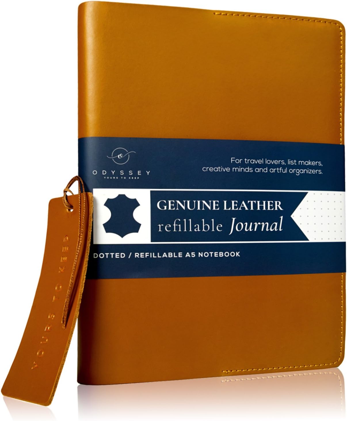 Leather Cover for A5 Notebooks and Journals + 160 Dotted Pages Refillable Notebook to Write in - Perfect Gift for Business and Travel