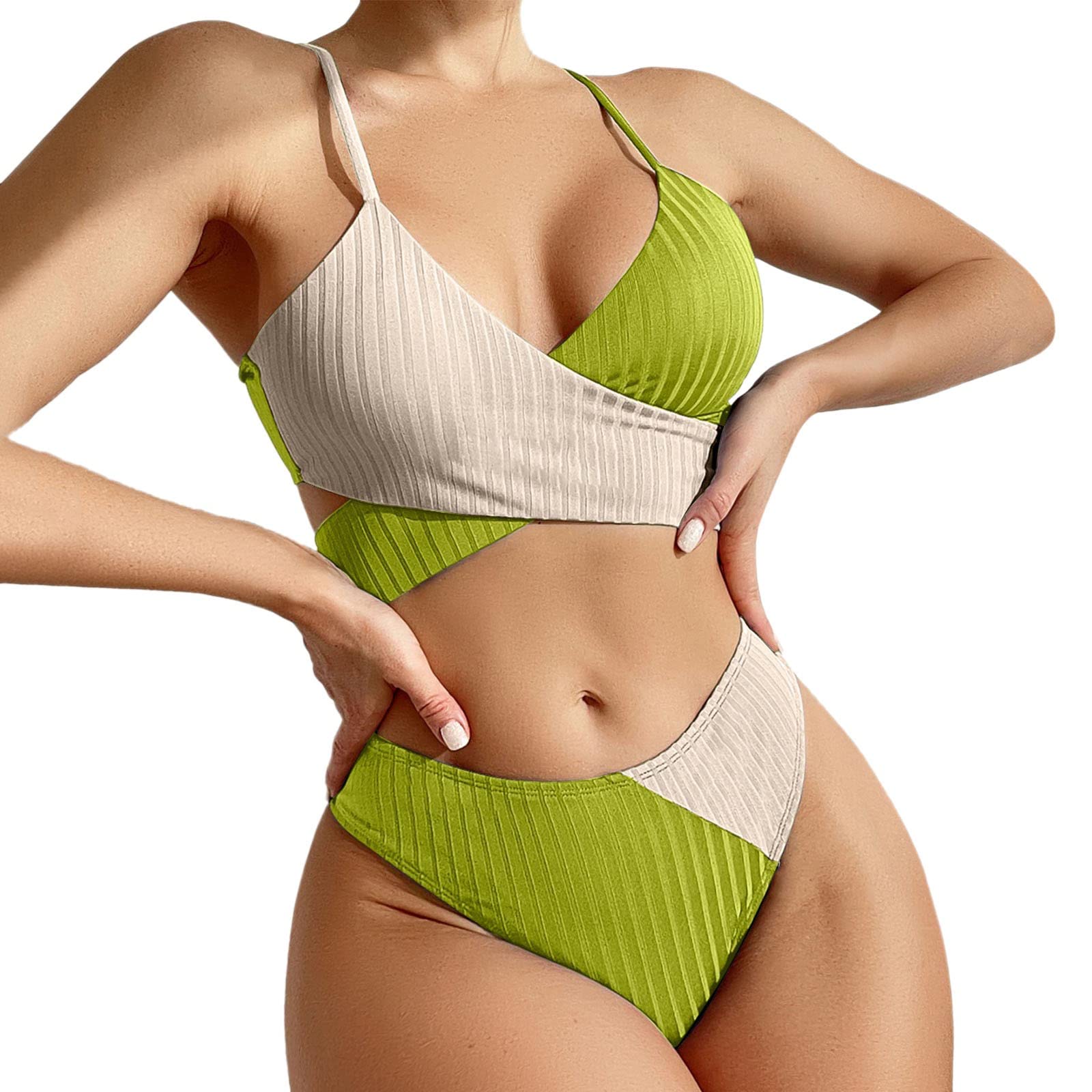 Haut de bikini à volants vert taille M avec armatures et sangle - 8