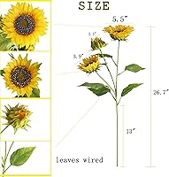 Vista 4 de Htmeing Girasoles artificiales de seda, ramas falsas, plantas decorativas, tallos para decoración de la oficina en el hogar, tienda (2 unidades)