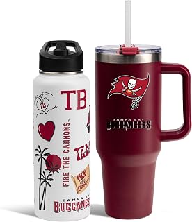 The Memory Company Officially Licensed NFL 2-Pack Stainless Steel Tumbler Set, 34oz Team Spirit Water Bottle & 40oz Game Day Tumbler with Lid and Straw, BPA-Free Materials, Convenient Straw Design