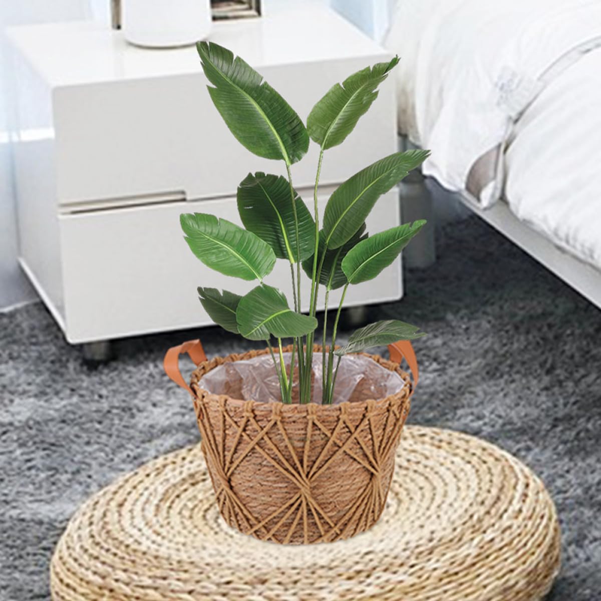 TOYANDONA Handgeflochtener Blumenkorb mit Henkel aus Stroh und Polyester