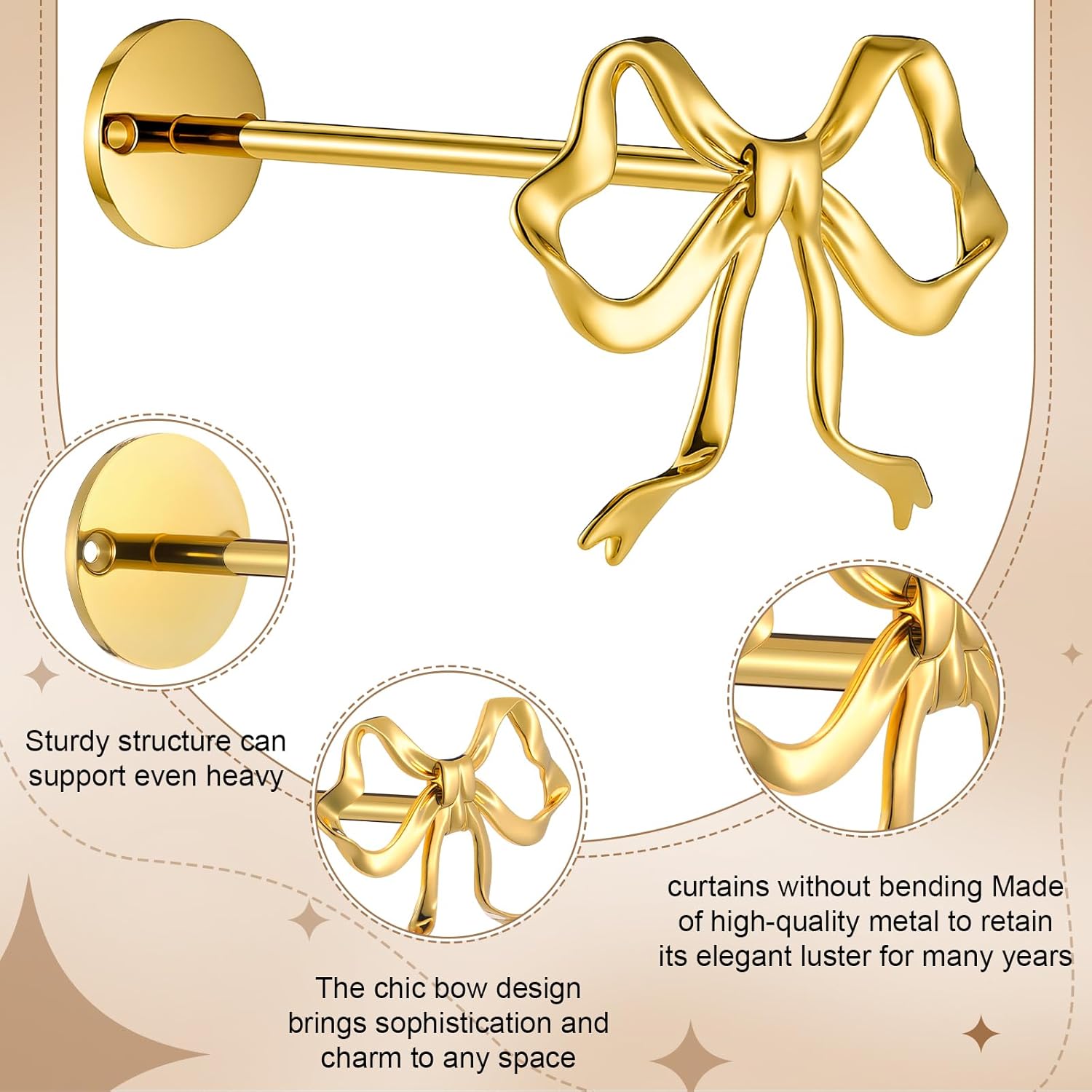 Blulu 2 Pcs Large Metal Bow Curtain Holdbacks Gold Wall Mounted Bow Curtain Hold Backs Curtains Modern Gold Holders for Living Room Bedroom Office Home