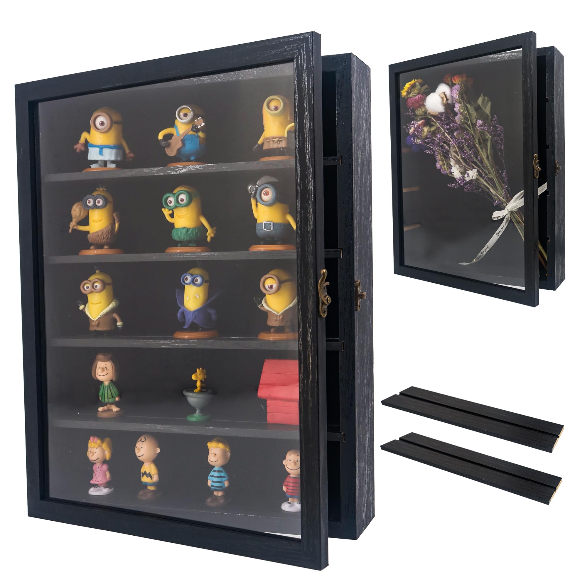 Shadow Box with Shelves, Black 11x14 Deep Memory Shadow Box Display Case for Trinket ,Keepsake Collectibles, Coins Military Medals Pins Wedding Flowers
