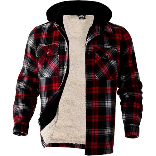 Winter Heavy Warm Sherpa Lined Fleece Plaid Flannel Jacket Men Plus Size S-5XL Big&Tall Mens Coat