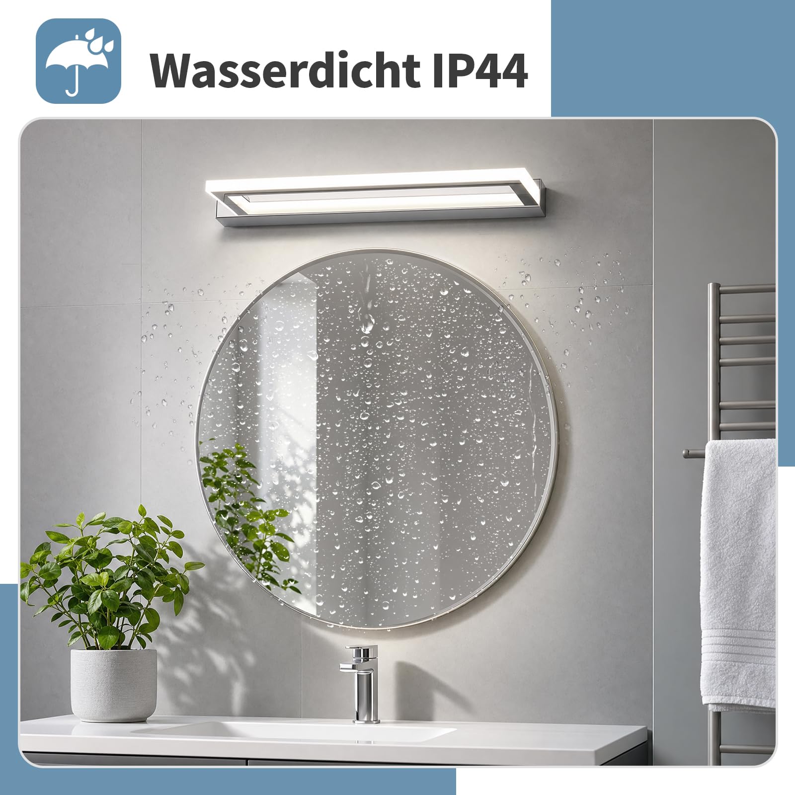 LED Spiegelleuchte Bad 42cm - Moderne Badezimmerlampe mit IP44, Chrom Finish, 9W 4000K für Spiegel und Wand