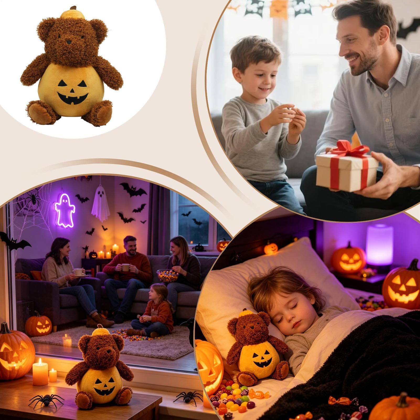 Cuscino decorativo in peluche per Halloween, con orso autunnale,