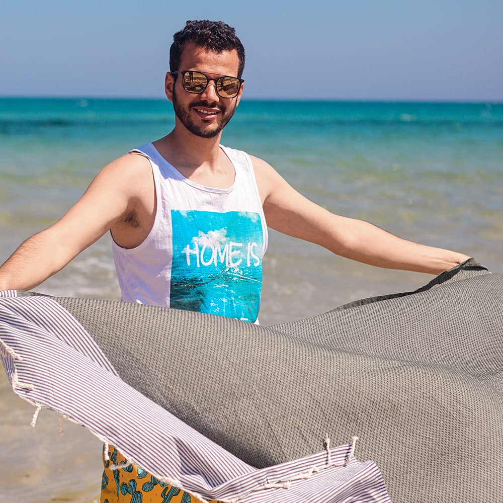 SOLTAKO Fouta Plage - Nid d'Abeille - Lot de 2 Fouta XXL - Serviette Plage Anti Sable - Drap de Bain pour Hammam, Sauna - Serviette Grande Taille - 100x200 cm - Drap 2 Personnes