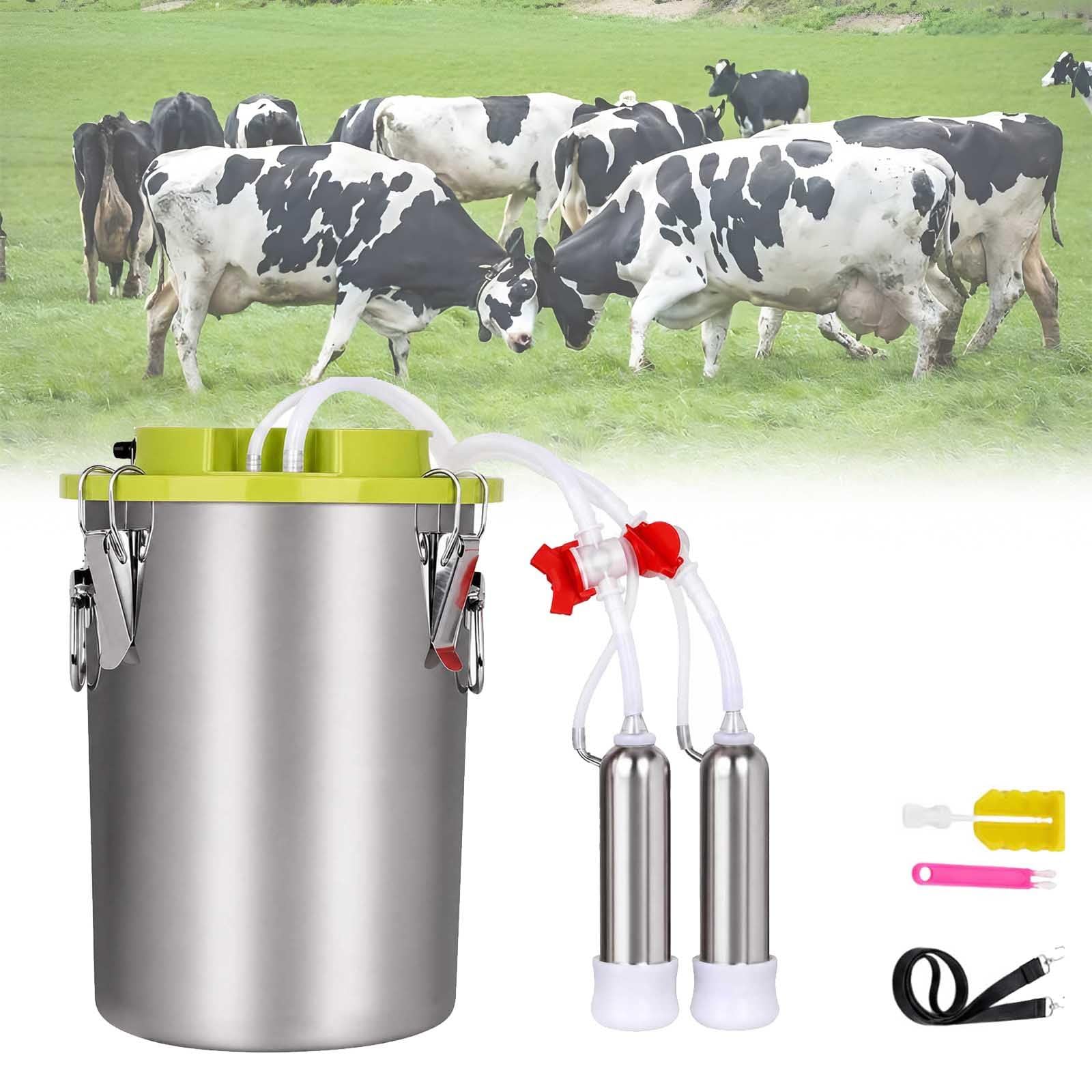 aromaoveite Cordless Milking Machine For Cows, 48w Electric Cow Milker With Adjustable Pulsation, 12l/16l 304 Stainless Steel Bucket And Auto Stop, Portable Dairy Farm Milking Equipment 16L-A