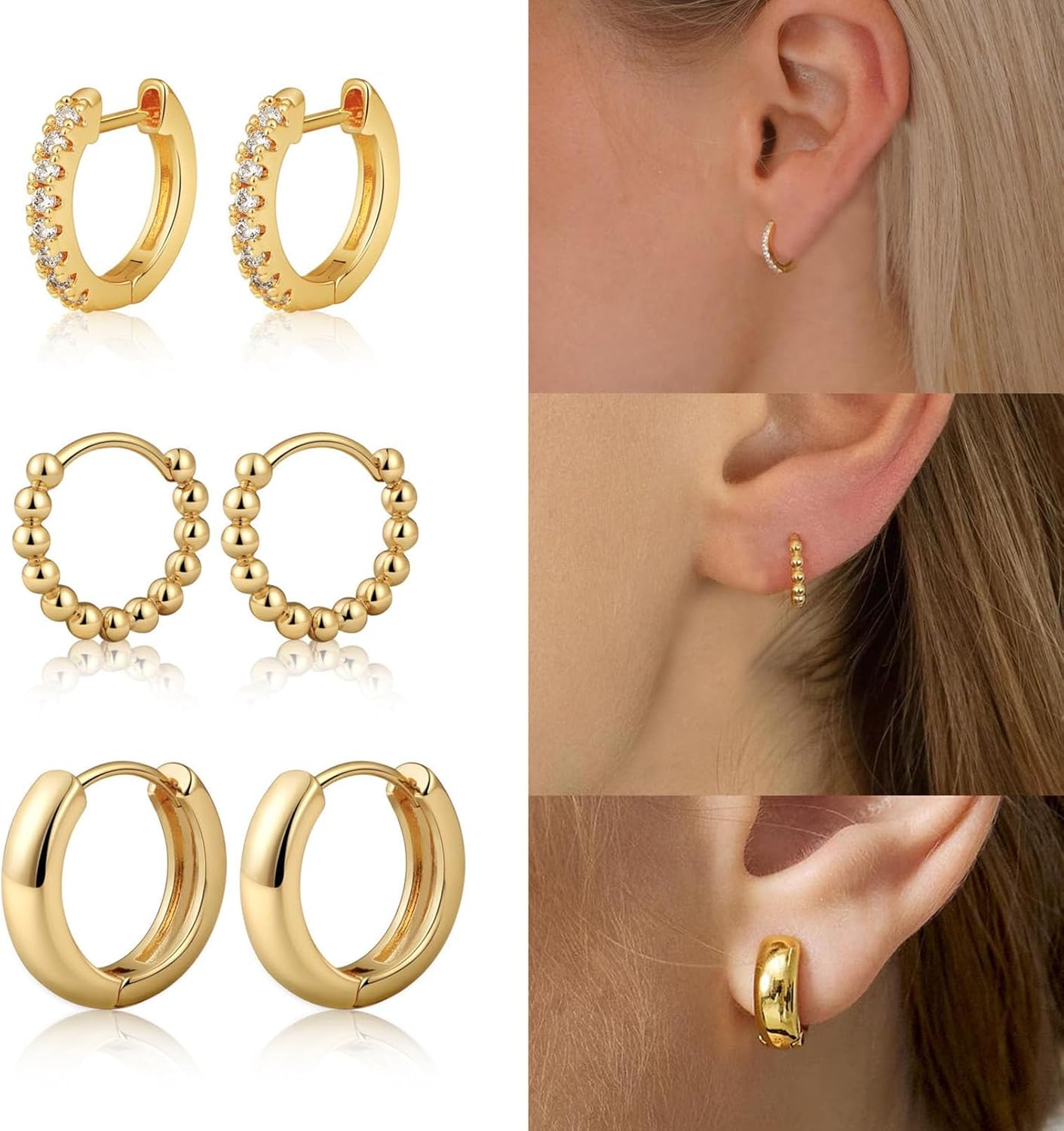 Tasiso Small Hoop Earrings for Women, 6 Pair 14K Gold Plated Huggie Hoop Earrings Lightweight Hypoallergenic Earring Set Cute Earrings Pack for Women Trendy Jewelry Gifts - Image 5