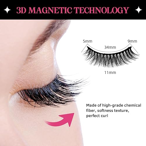 Miniatura 3 de SHEKA Pestañas magnéticas de aspecto natural con delineador de ojos, pestañas magnéticas finas, no necesita pegamento con aplicador, pestañas