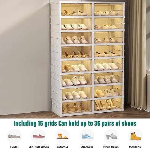 Miniatura 3 de Zapatero plegable de 8 niveles, organizador de zapatos de plástico transparente para armario, estante plegable, caja de almacenamiento grande,