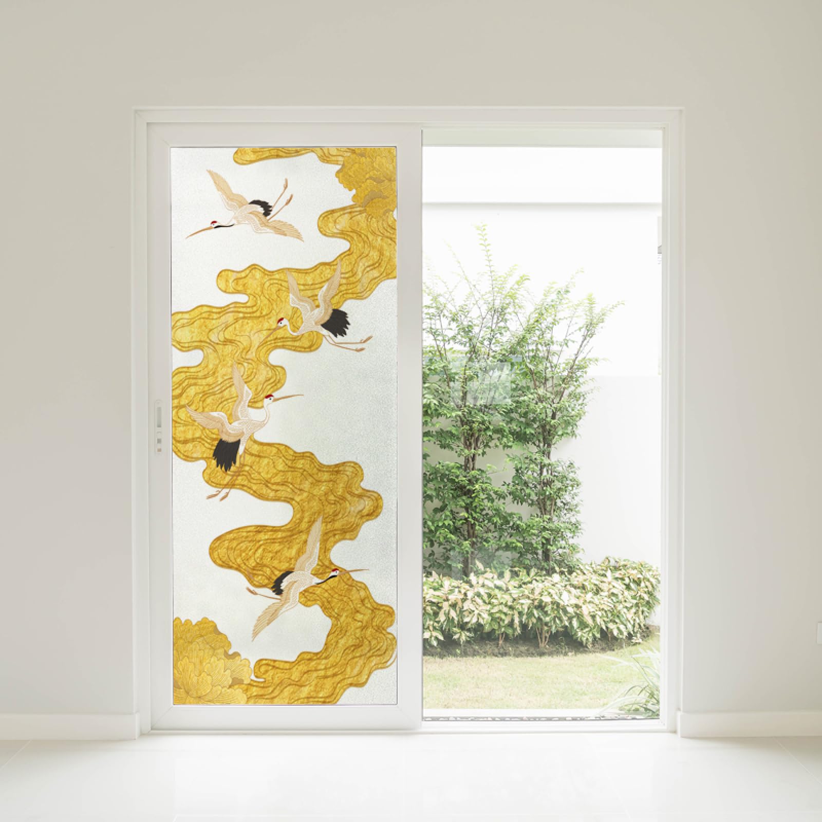 folia okienna, Szeroki, złoty, jednokierunkowy witraż zaciemniający, samoprzylepna osłona łazienkowa ze wzorem(60x116cm/3pcs)