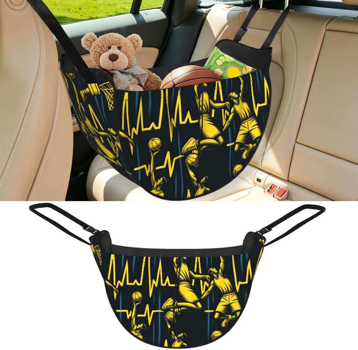 Augenstern Yellow-Basketball-Dunk-Heartbeat Car Backseat Organizer Bag For Road Trips