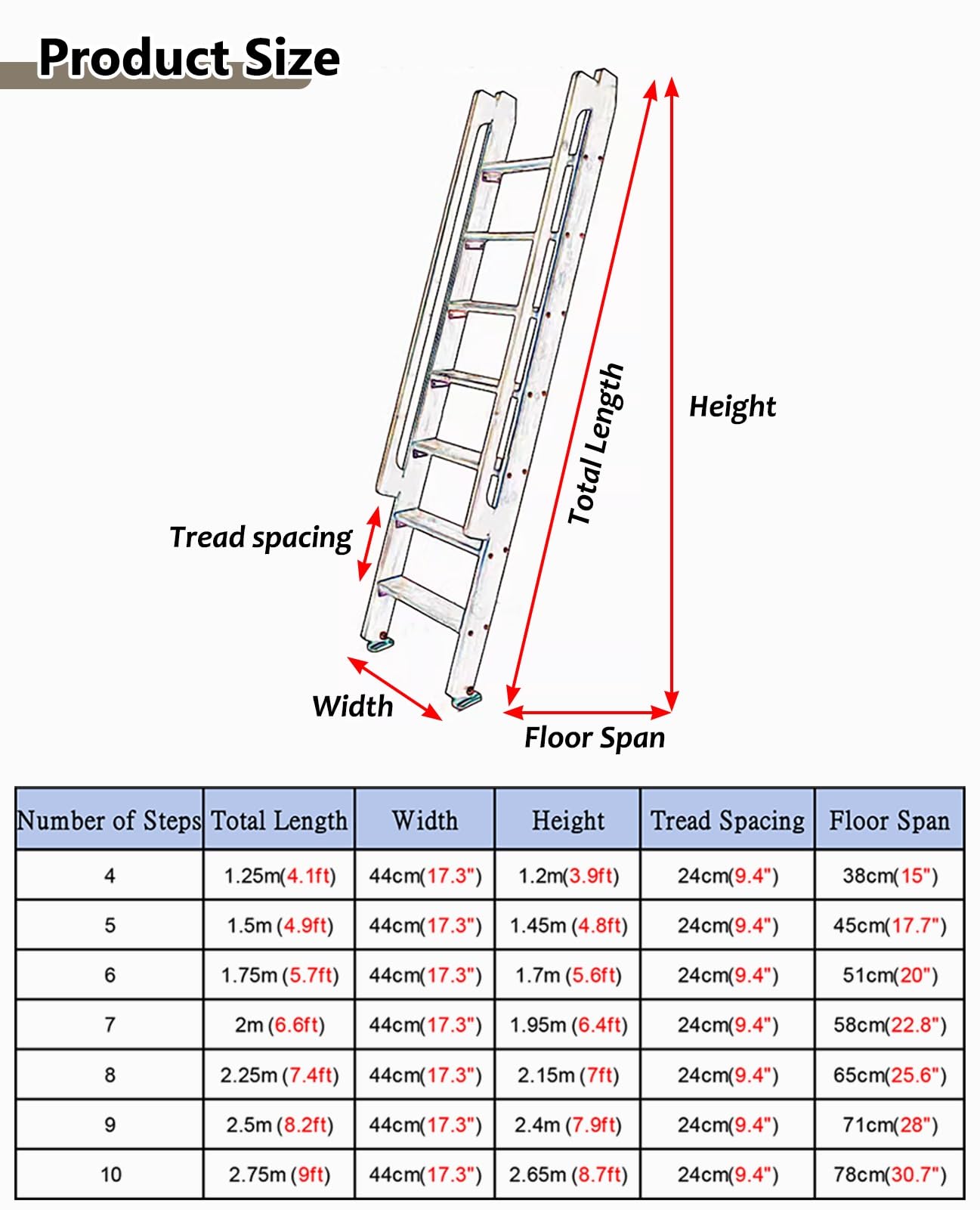 Escaleras para Áticos Escalera de Madera para Ático, Escalera de Incendios, Escalera para Loft con Alfombrillas de Goma Antideslizantes + Herrajes, Escalera de Carga para Subir Al Ático para Literas(N