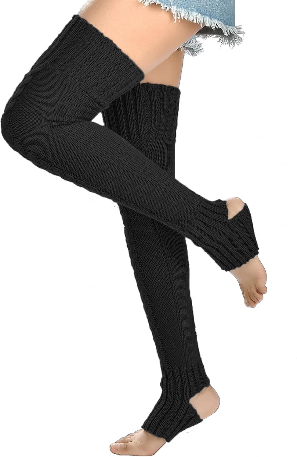 Women's Cable Knitted Thigh high Leg Warmers Extra Long Stirrup Over Knee High Warm Footless Socks Stockings - Image 3