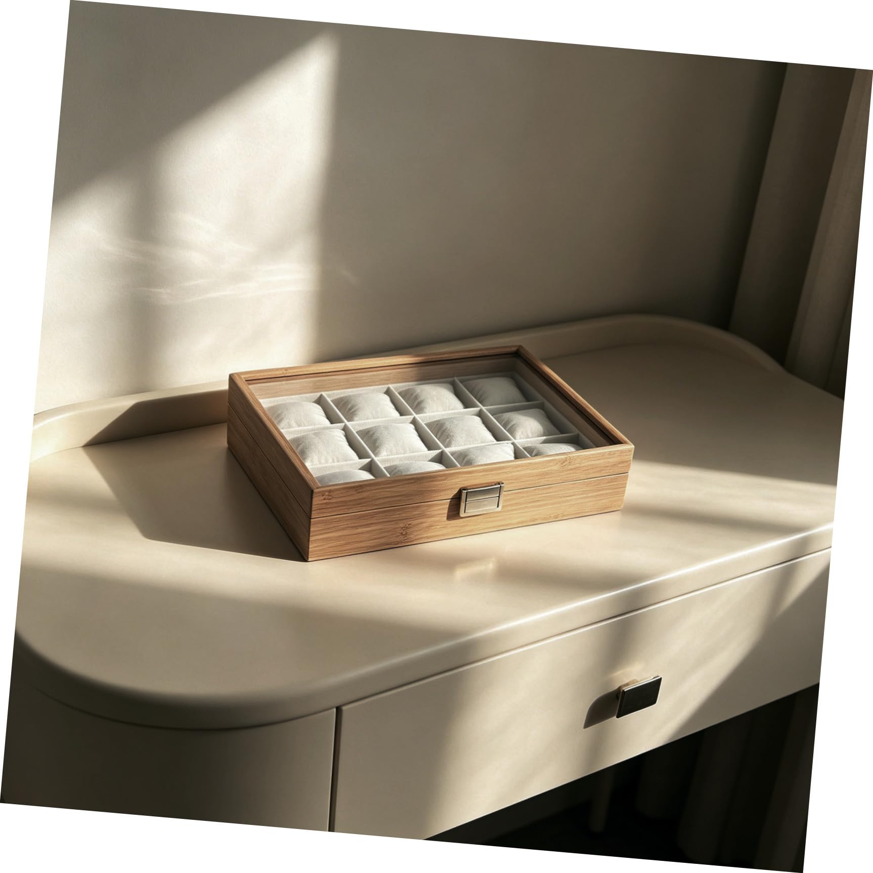TEHAUX Organizer Custodia Elegante in Legno con 12 Scomparti Grandi con 12 Cuscini Morbidi Rimovibili per Orologi e Gioielli per Uso Personale e Decorazione Casa