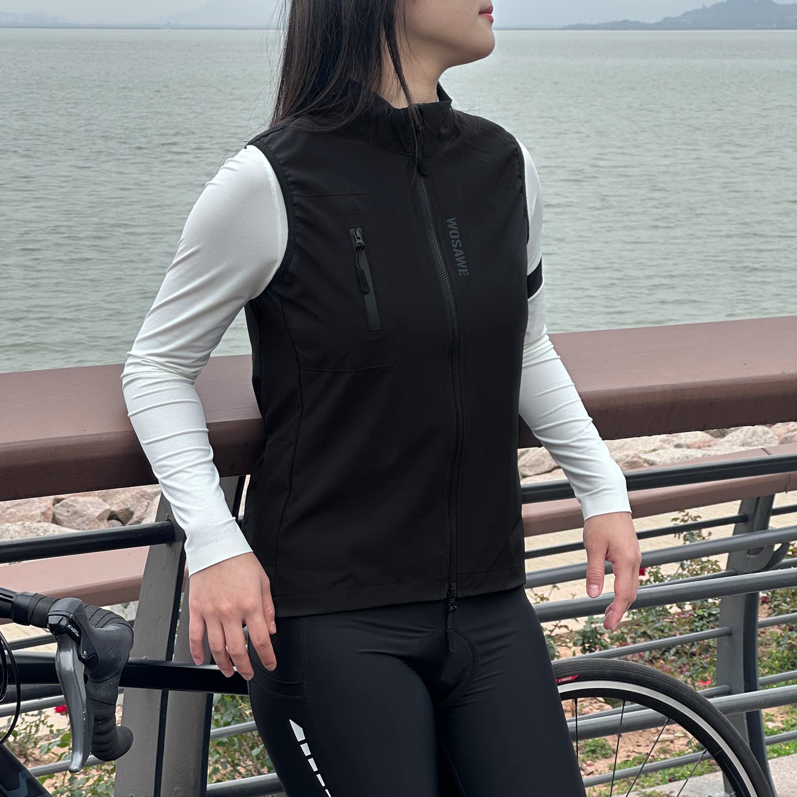 WOSAWE Damen Fahrradweste Leichte Atmungsaktiv Ärmellose Jacke Winddicht Laufweste mit zweireihigem Reißverschluss