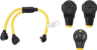 NEMA 6-50P to 2 Outlet 6-50R Y Splitter STW 6 AWG 3 Feet 240V 50 Amp 3 Prong Male Plug Female Receptacle Welder EV Charger Dryer RV Power Cord Adapter