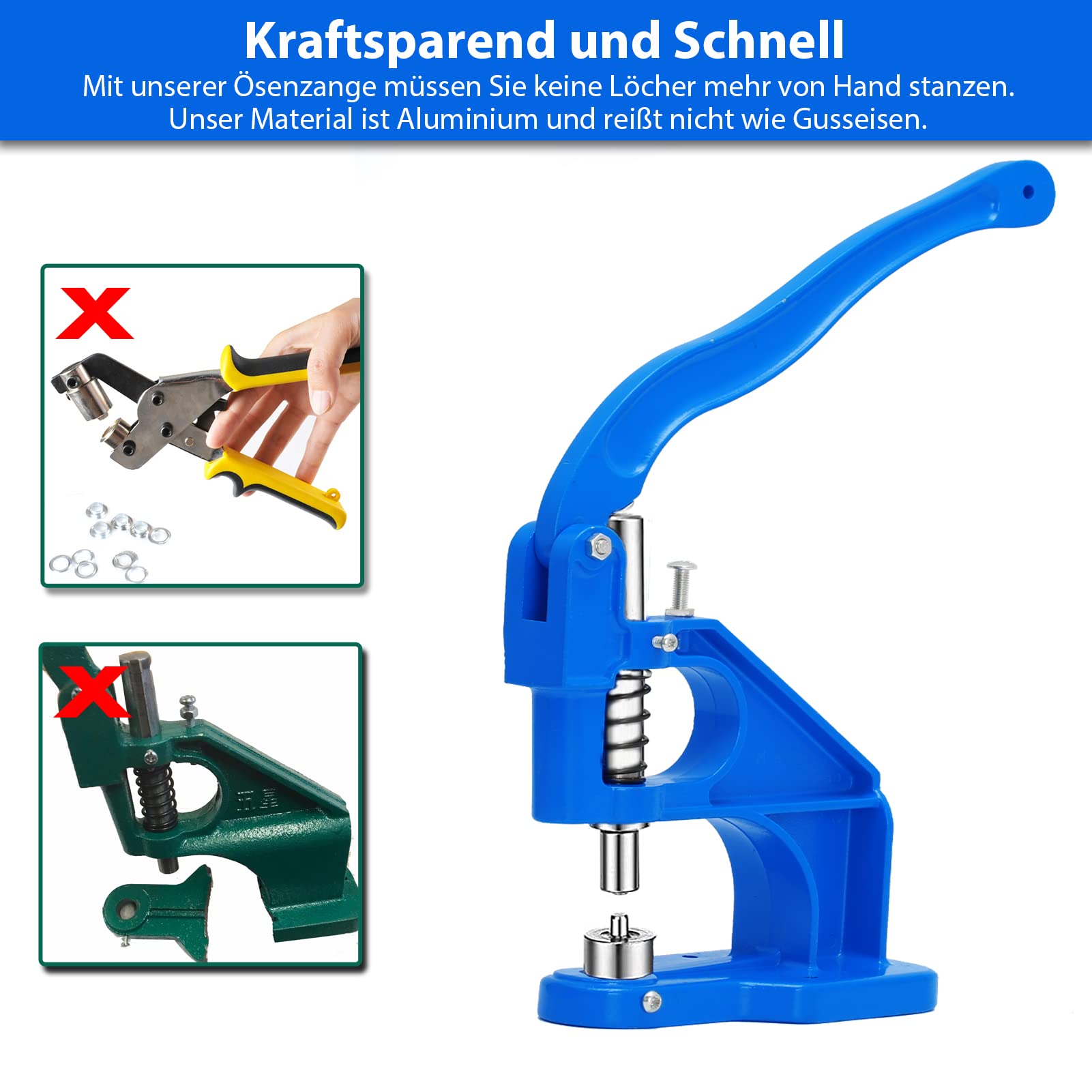Set di 1500 occhielli pressacavi a pressione con 3 matrici da 6/10/12 mm e 3 fori per occhielli rivetti, tessuti e tende in pelle