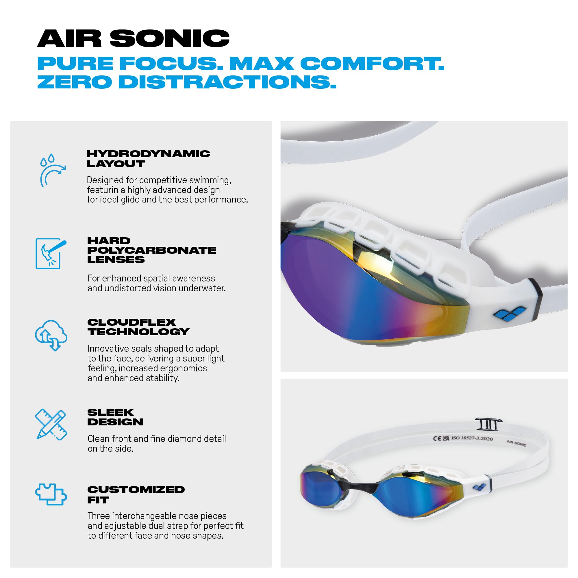 ARENA Unisex Adult Air Sonic Professional Swim Racing Goggles Competitive Swimmers okulary pływackie (1 opakowanie)