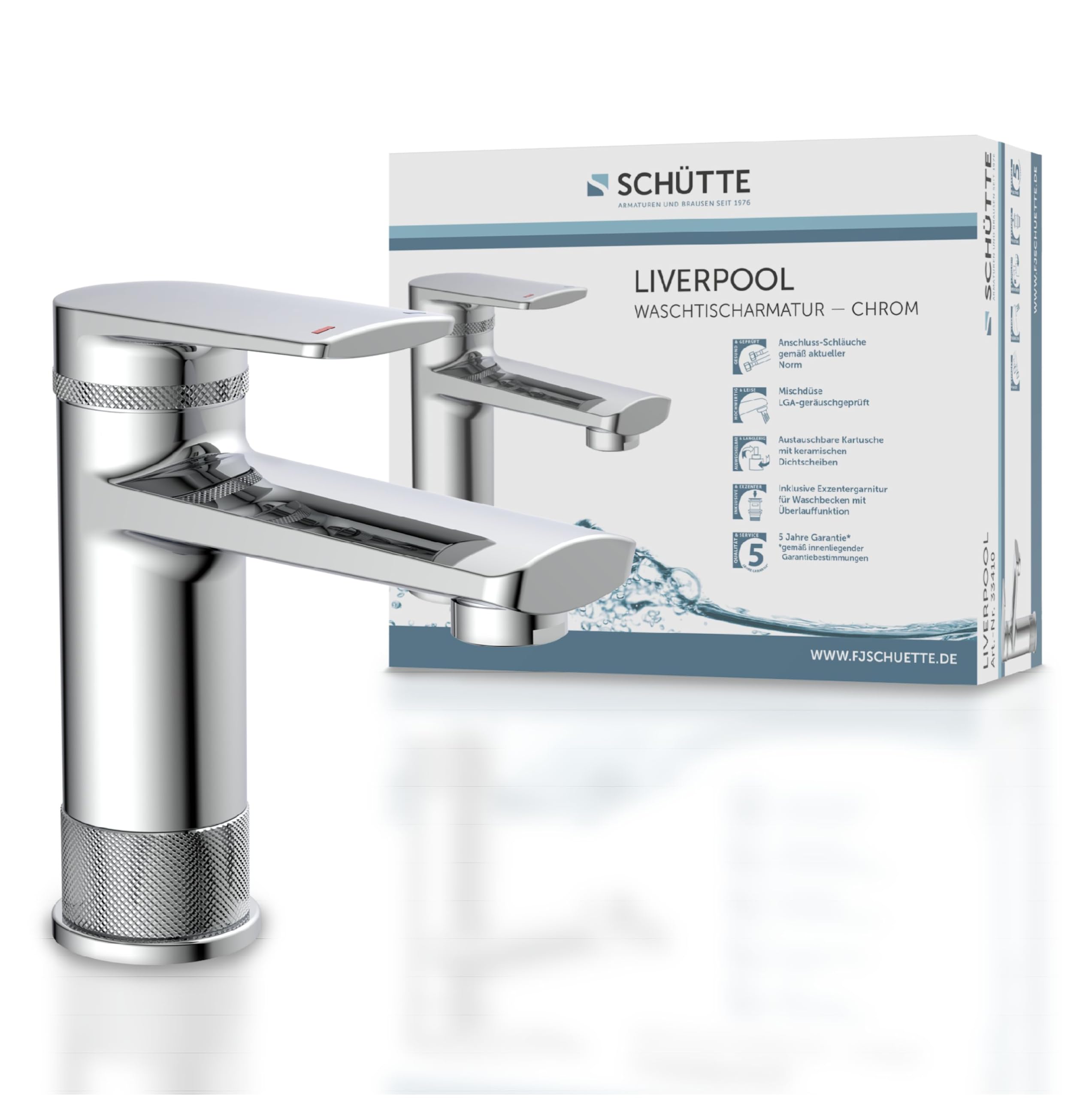 SCHÜTTE LIVERPOOL 33410 - Rubinetto per lavabo in elegante design cromato lucido, per il bagno, con eccentrico pop-up, miscelatore per bagno