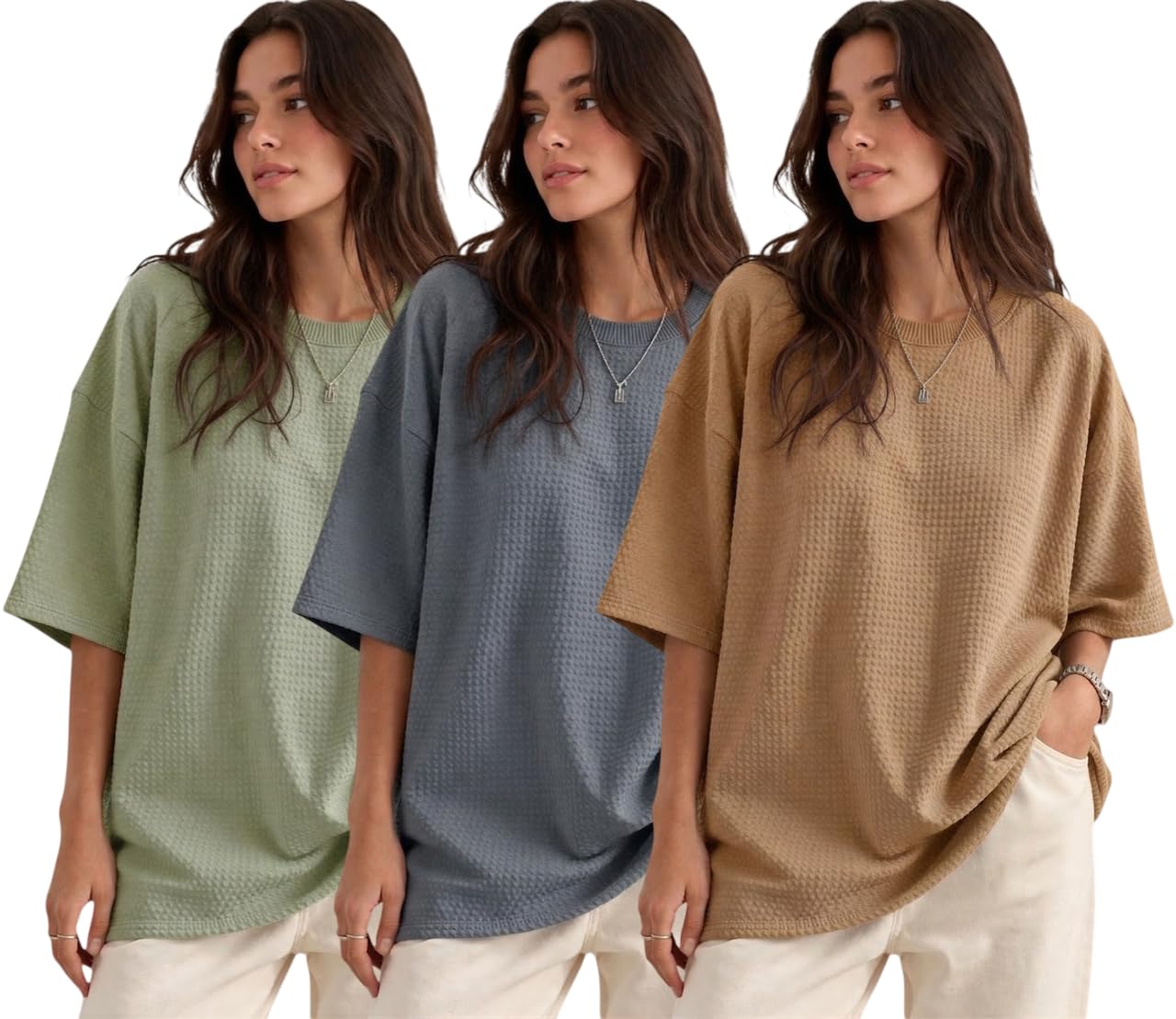 rodzen Women Oversized Polycotton Textured Half Sleeve Tshirt|Oversized|Drop Shoulder|Loose fit|Pack of 3-picture-6