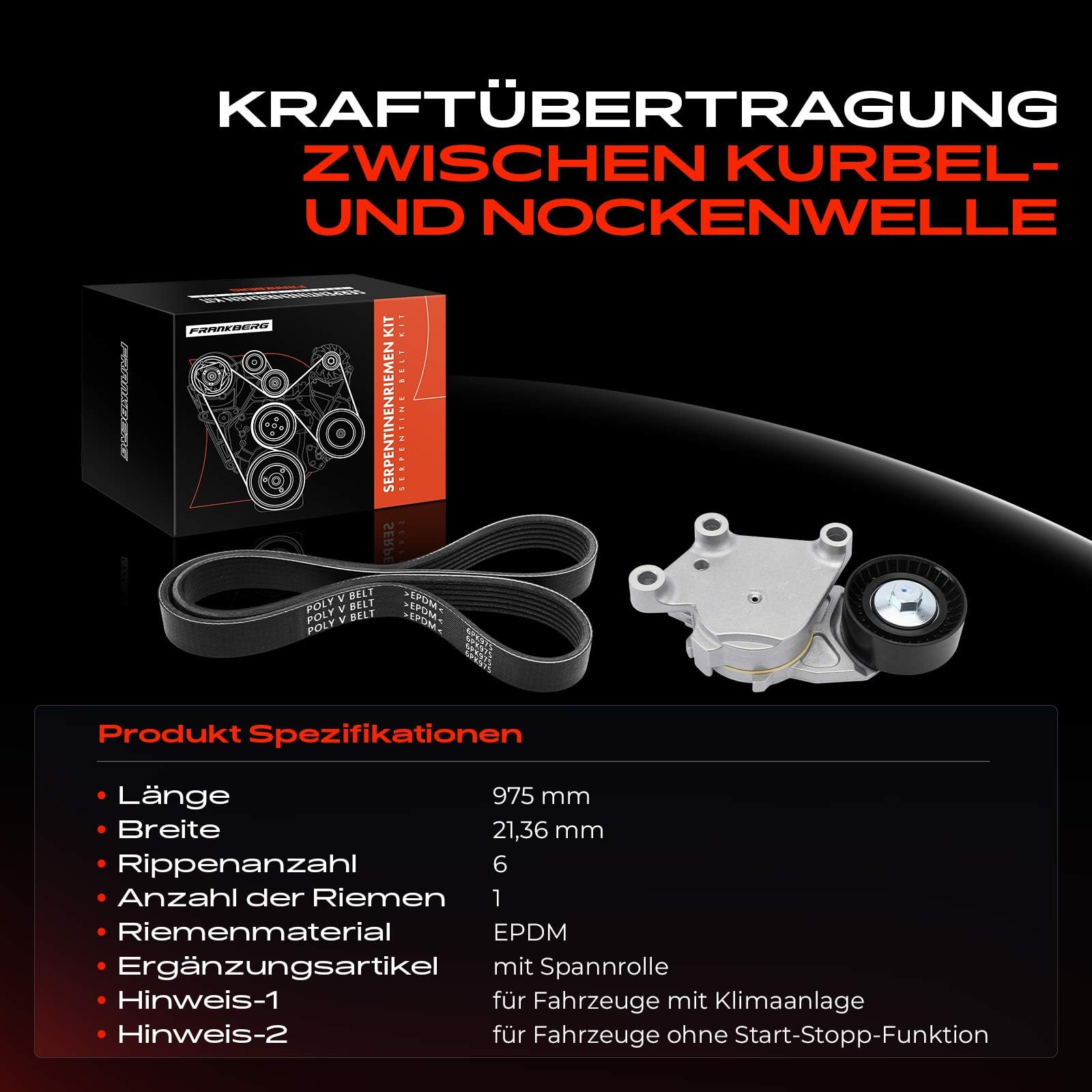 Frankberg Kit de courroie de distribution, jeu de courroie de | distribution, K026PK975; Compatible avec: 208 II UB UJ UP UW, Fourgonnette Fiesta VII, 308 II L3 LB LH LP LW, V50 545