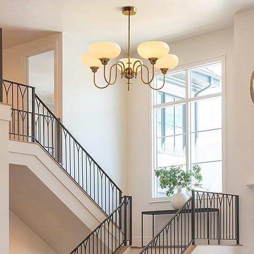 Miniatura 4 de Candelabro de comedor de cristal vintage, 5 luces, lámpara de latón antiguo, lámpara de techo Sputnik moderna de mediados de siglo, lámpara colgante