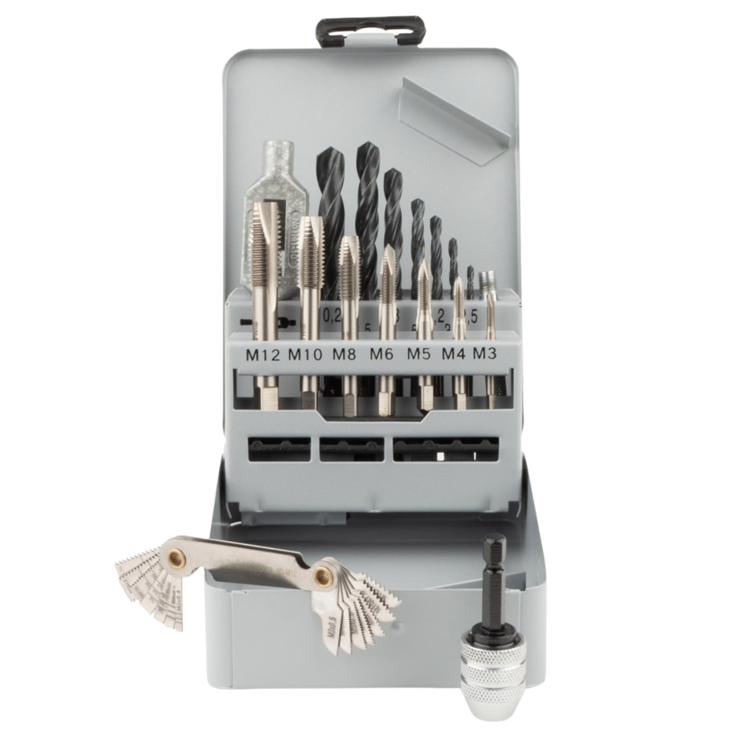 GSR PROFI Gewindeschneider Set 17-tlg. M3-M12 HSS-G | Einschnittgewindebohrer mit Kernlochbohrern, Windeisen, Gewindebohrer-Halter & Gewindeschablone | Gewindebohrer Set Metall