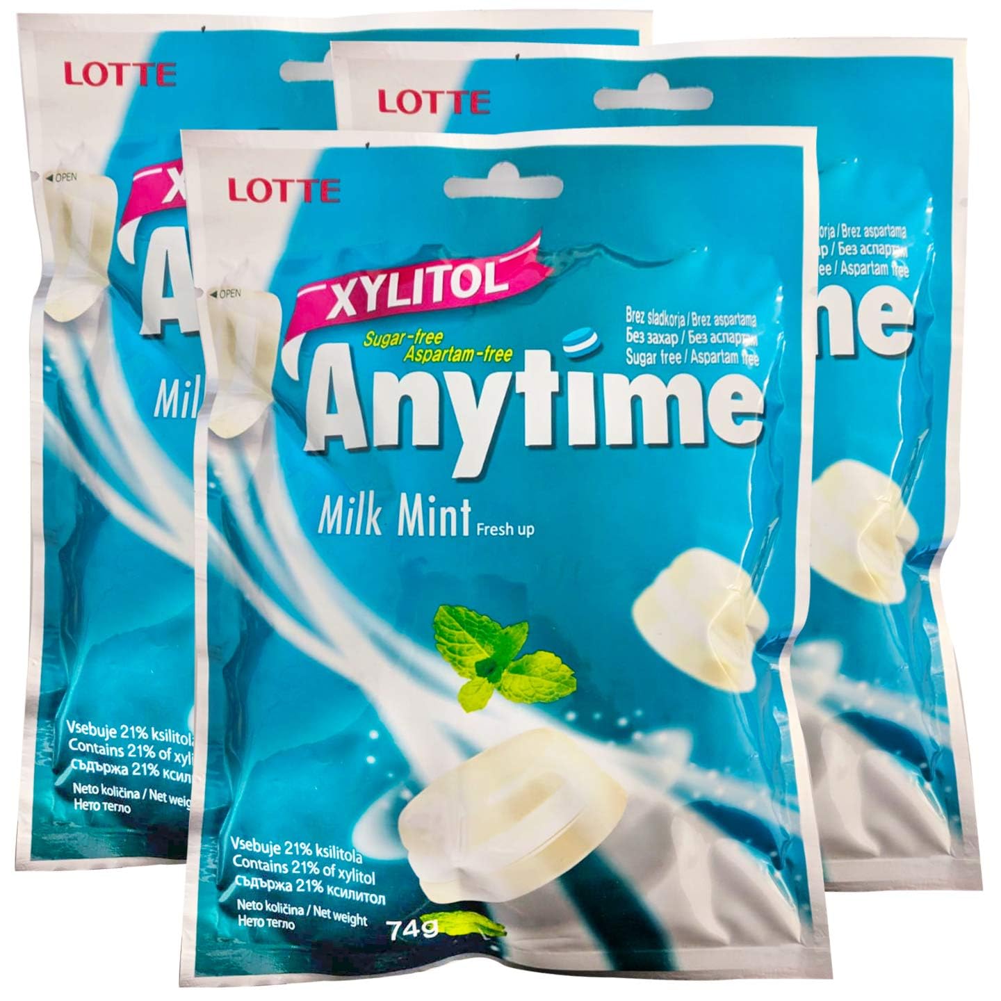 Lotte Caramelo Xylitol Milk Mint 74g x 3 Pack