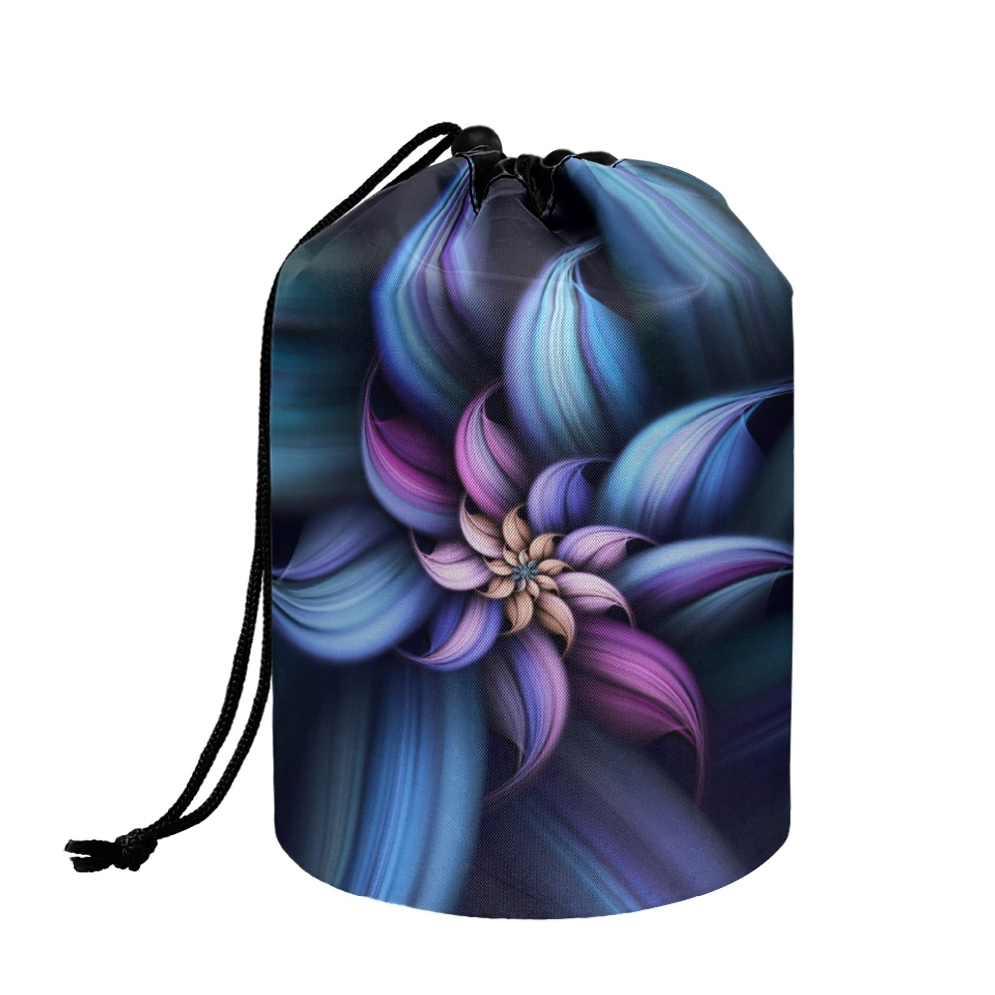 chaqlin Hippie Lotus Print Travel Cosmetic Bags Barrel Makeup Bag,Women Girls Portable Foldable Cases Multifunctional Toiletry Bucket Bags Round Organizer Storage Pocket — view 18