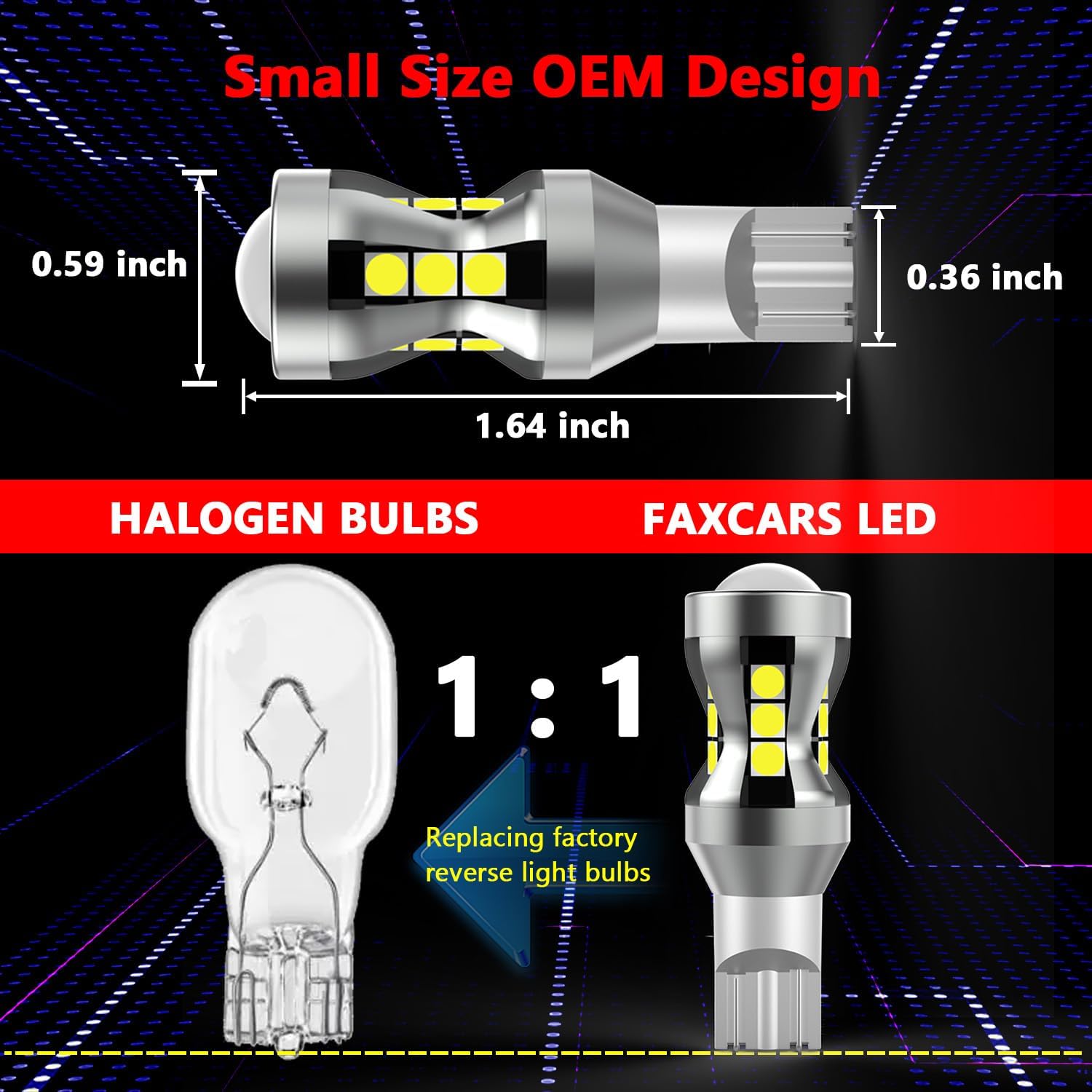921 W16W LED Reverse Light Bulbs for Hyundai Sonata Elantra Santa Fe Tucson, 6500K White 12V Rplacement OEM Plug N Play, Pack of 2