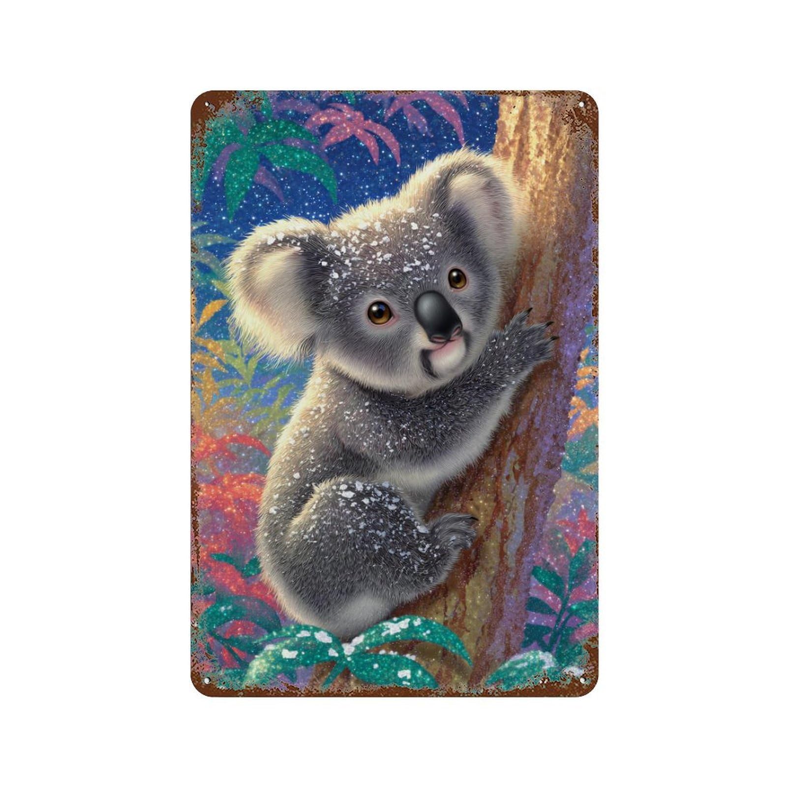 Koala Climbing Tree Art Print Vintage Metal Tin Sign 11.8"x7.9", Ideal for Living Room, Hallway And Home Decor