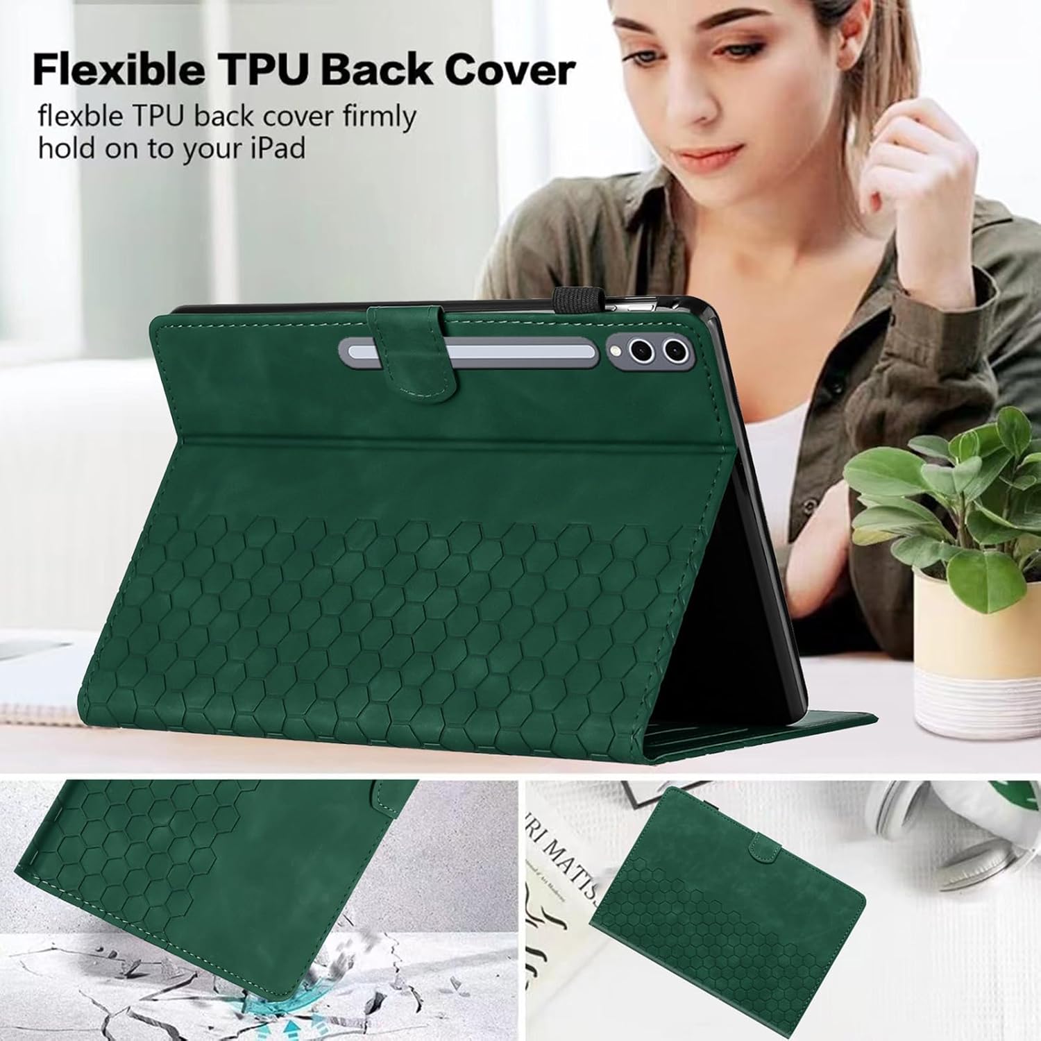 Case for Samsung Galaxy Tab S10 Plus 2024/ S9 FE Plus 5G 12.4 Inch 2023, Multi-Angle Viewing Smart Stand with Pocket Auto Wake/Sleep PU Leather Tablet Cases Flip Folio Cover Green