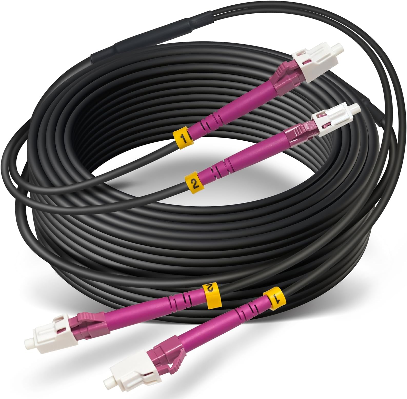YUTIANHOME8 Meters OD-5mm Industrial TPU OM4 Fiber LC to LC Outdoor Armored Fiber Patch Cable, Duplex Multimode Fiber Optic Cable, 40G/100G, 50/125 OM4 LC-LC Direct Bury 25 feet, Black