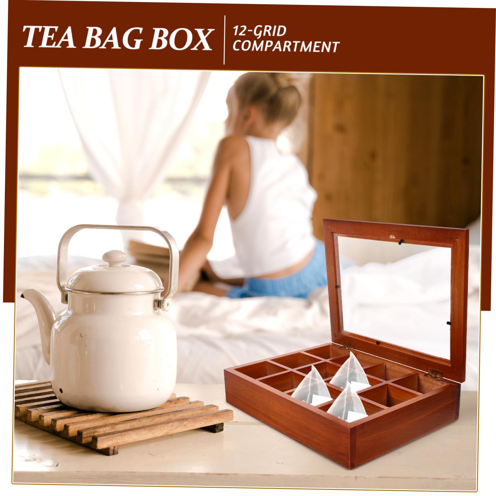 Teebeutelhalter Aus Holz Und Acryl 12 Fächer Für Haushalt Kompakte Aufbewahrungsbox Mit Transparentem Deckel Teebeutel Organizer Für Küche Und Reisen