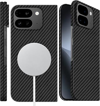 Slim 1500D Aramid Fiber Case Compatible with Google Pixel 10 Pro Fold, Thin Carbon Fiber Cover with Wireless Charging Support Matte Black